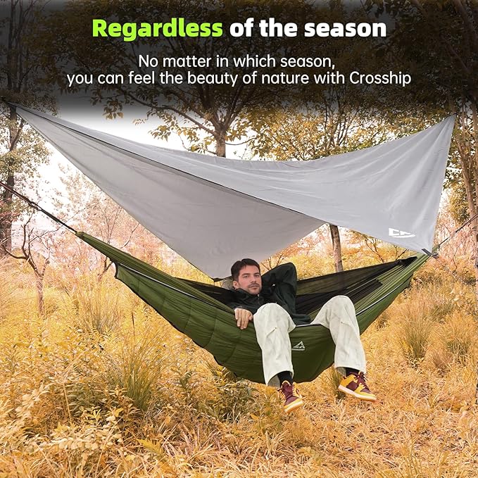 Camping Hammock Mosquito Net with Rain Fly - Rain Fly Tarp & Hammock Bug Net, Portable Parachute Nylon Hammock for Outdoor, Hiking, Backpacking, Backyard, Beach, Travel (Hold Up to 500lbs)