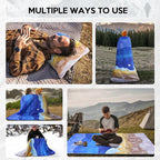 Camping Blanket, 2-in-1 Wearable Puffy Camping Blanket with Hood & Snap Buttons Waterproof Lightweight Travel Blanket Converts to Pillow for Backpacking, Beach, Picnics, Stadium (Mountains)