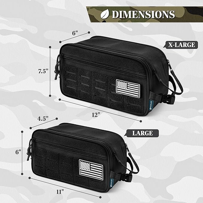 PAVILIA Tactical Toiletry Bag for Men, Travel Hygiene Bag, Military Gear Dopp Kit, Water Resist Molle Accessories Pouch, Mens Shaving Essentials, Gym Bathroom Shower Small Toiletries Tool EDC, Black