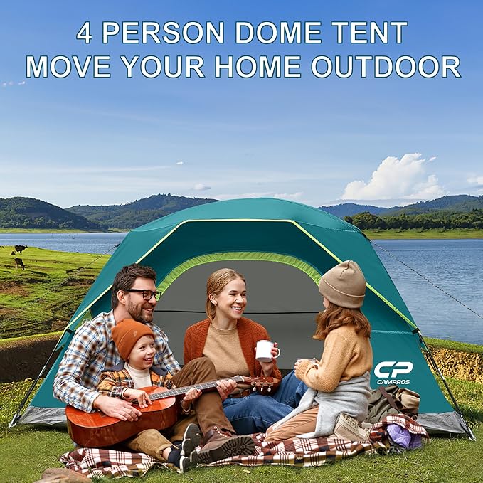 CAMPROS CP Tents for Camping 4 Person Tent Waterproof Windproof Double Layer Camping Tent, Easy Setup Dome Tent with Large Mesh Windows & Wider Door for Outdoor Camping & Hiking