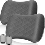 2 Pack Inflatable Travel Camping Pillow with Removable Cover Backpacking Blow up Neck Air Pillow Compressible for Lumbar Support Travel Hiking(Dark Grey)