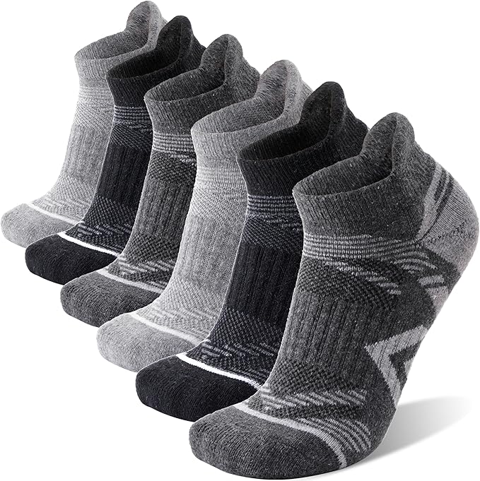 ANTSANG 6 Pairs Merino Wool Ankle Hiking Running Socks Compression Thick Cushion Breathable No Show Socks for Men Women