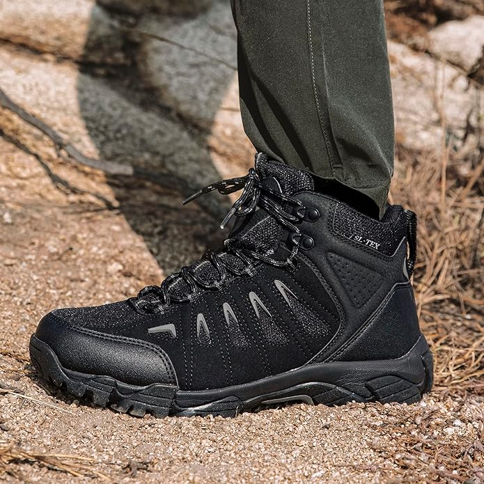 SHULOOK Men's Waterproof Hiking Boots Non-Slip Lightweight Mid Top Ankle Boot Breathable Hiker Trekking Shoes