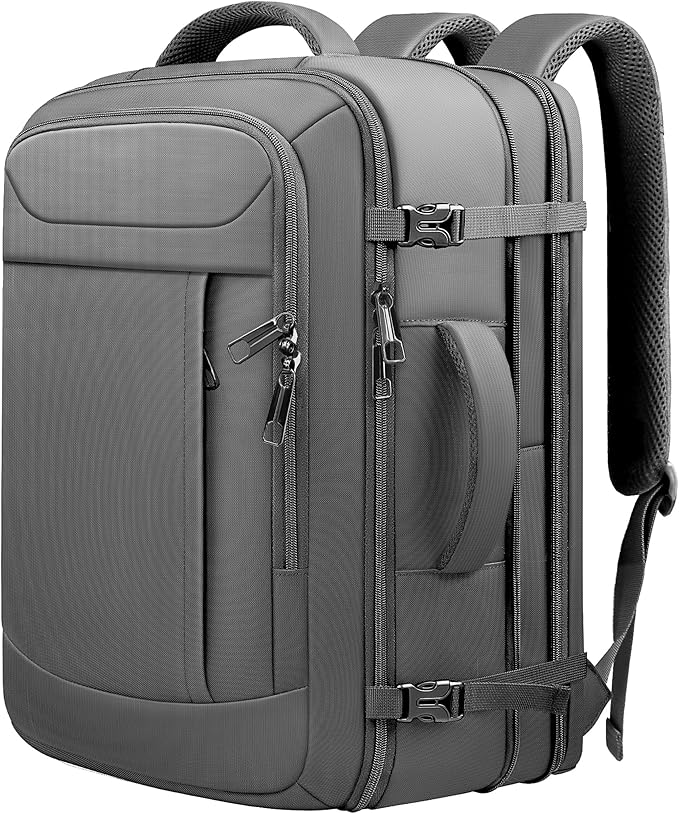 55L Travel Backpack, Carry On Backpack, Expandable 50L - 60L Anti-Theft TSA Flight Approved Large Laptop Bag, Sturdy 18.4 Inch Lightweight Water Resistant Business Bag for Men, Grey