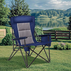 HIGH POINT SPORTS Oversized Camping Chairs for Adults, High Back Heavy Duty Lawn Folding Chair Support 500LBS, Padded Portable Outdoor Chair with Cup Holder, Blue