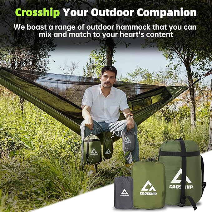 Camping Hammock with Mosquito Net, 2 Person Hammock Bug Net, Portable, Parachute Nylon for Outdoor, Camping, Hiking, Backpacking, Backyard, Beach, Travel (Hold Up to 500lbs)