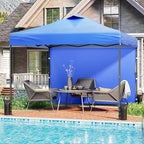 10'x10' Pop Up Canopy Tent with 1 Sidewall and 6 Pockets, One Push Setup, Instant Shade Tent with Vented Roof for Beach Patio Outdoor, Case, 8 Stakes, 4 Ropes, 4 Sandbags (Blue, 10x10)