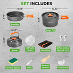 NutriChef Camping Cookware Set - Lightweight Nonstick Pots, Pans, Utensils, Bowls, Cutlery, and Cleaning Tools with Mesh Bag, Foldable Handles, Compact Outdoor Cooking Gear for Hiking & Travel (Grey)