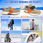 Ice Cleats Mid-Sole Snow Traction Cleats Crampons for Shoes and Boots Easily Rotate Non Slip Ice Grippers Shoes Boots Cleats for Winter Walking on Snow Ice Men Women