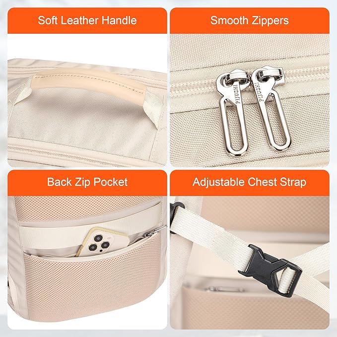 PIJUSHI Travel Backpack for Women Carry on Suitcase Backpack Flight Approved Personal Item Bag Fits 16 Inch Laptop(PE035 Beige)