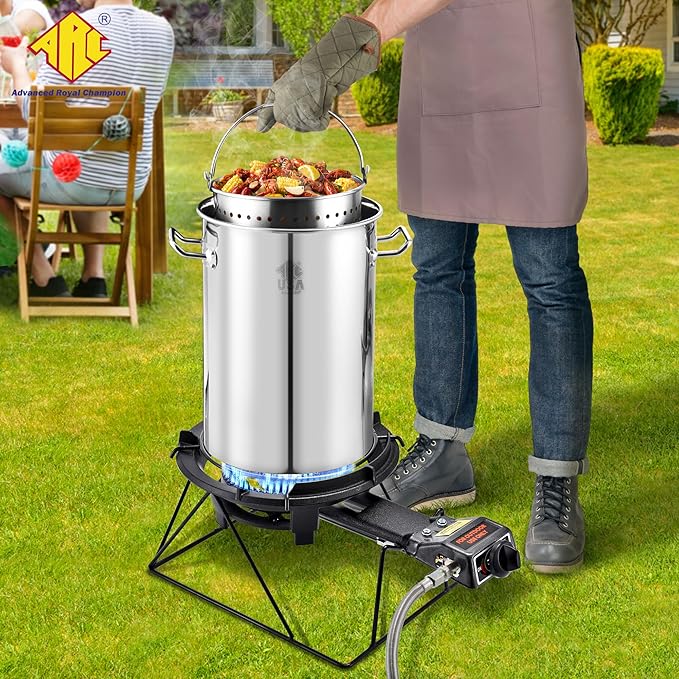 ARC Outdoor Propane Burner Stove, 13" Single Cast Iron Portable With Sturdy Stand, Adjustable Regulator, Stainless Steel Hose - Perfect for Outdoor Wok