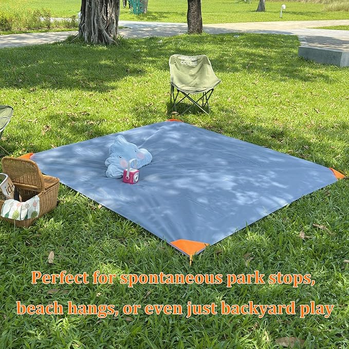 Pocket Beach Blanket Medium Foldable Picnic Mat Portable Lightweight Camping Tarp Tent Blankets Washable Rug Quick Dry Compact Beach Mats Hiking Outdoor Essentials (Gray/Green78*83" / 6.56ft×6.89ft)