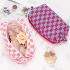 PAZIMIIK Checkered Makeup Bag for Purse Portable Zipper Make Up Pouch Small Cosmetic Case for Travel Accessories Magenta Green