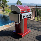 Kenmore 3-Burner Outdoor BBQ Grill | Liquid Propane Barbecue Gas Grill with Folding Sides, PG-A4030400LD-RD, Pedestal Grill with Wheels, 30000 BTU, Red