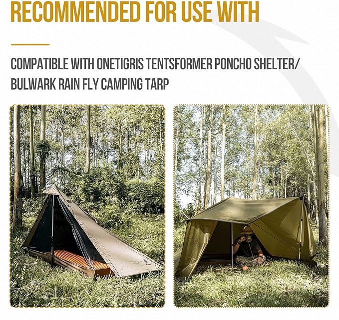 OneTigris Mesh Teepee Tent, Ultralight 1 Person Screen Room with Waterproof Bathtub Floor for Outdoor Camping Hiking Backpacking Bushcraft Tarp Hot Tent Shelter
