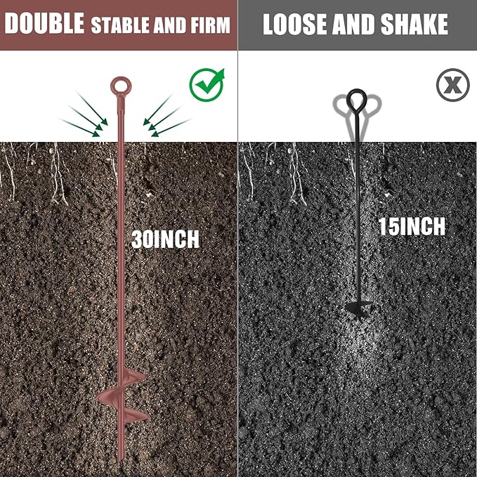 Lasnten 6 Pcs 30 Inch Heavy Duty Ground Anchor Spiral Blade Earth Anchor Kit Metal Anchor Hook Beach Sand Stakes Camping for Securing Animals, Shelters, Tents, Canopies (Brown)