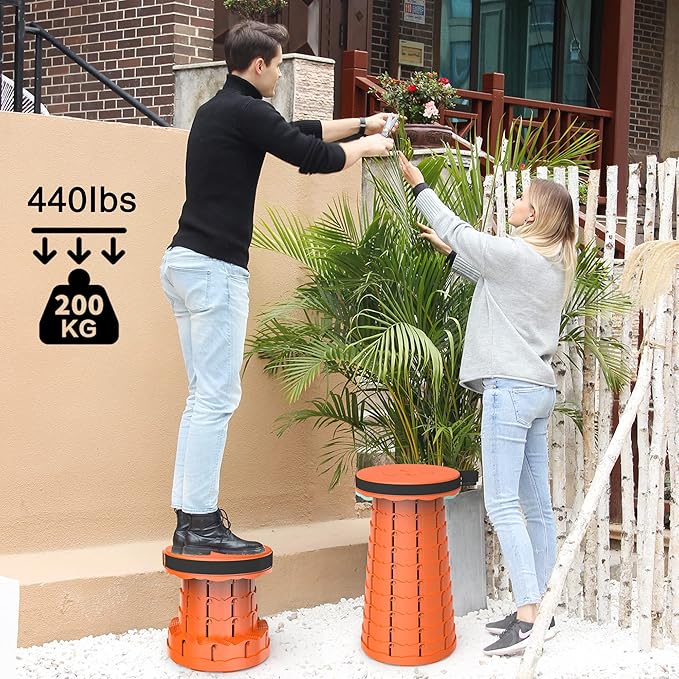 ALEVMOOM Portable Telescoping Collapsible Stool with Cushion & Bag, Retractable Folding Stool for Adults, Lightweight But Sturdy Capacity 440 lbs for Camping Fishing Hiking BBQ