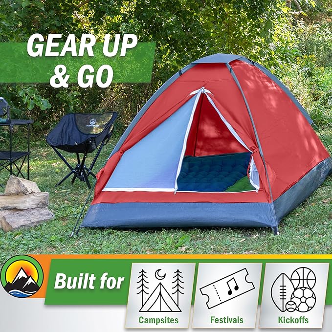 2 Person Camping Tent with Rain Fly and Carrying Bag – Lightweight Outdoor Pop Up Tents for Camping Essentials, Music Festivals, Backpacking, Hiking, or Beach Shelter by Wakeman Outdoors