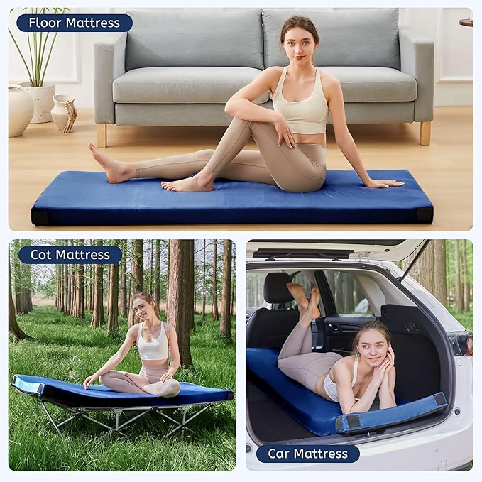 HomeMate CertiPUR-US Memory Foam Camping Mattress Pad Portable Roll Up Mattress for Adults Sleeping Mat Cot Mattress Pad