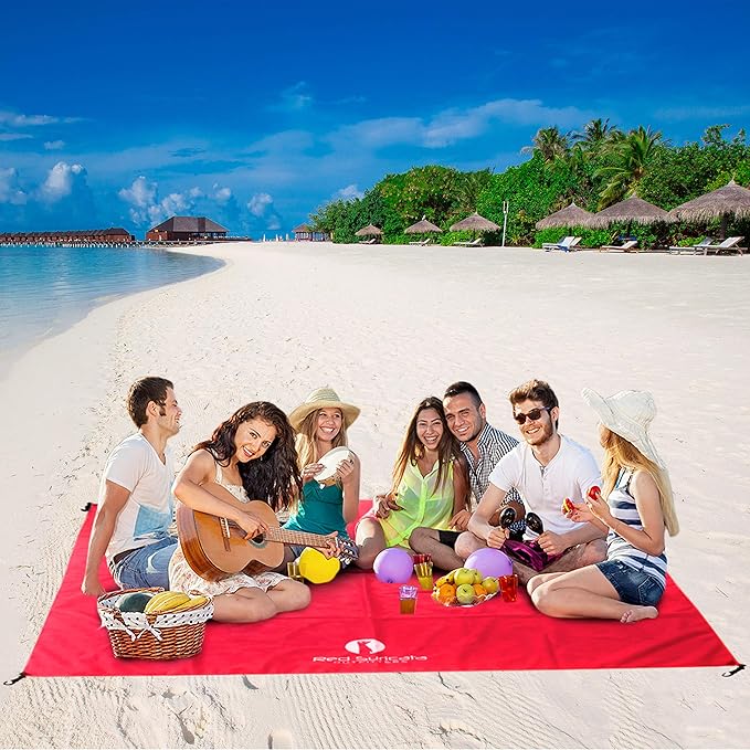 Red Suricata Sand Free Beach Mat – Large Sandproof Beach Blanket, Sandless, Waterproof – Fits and Matches Beach Canopy - Oversized Sand Proof Beach Mats for Outdoor, Picnic, Camping (Large, Red)