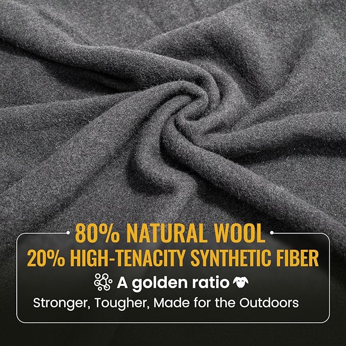 ONETIGRIS Wool Blanket,Wool Camping Blanket Warm, Thick, Washable, Large Car Blanket Great for Camping, Outdoors, Sporting Events, Survival Kits 64in x 87in