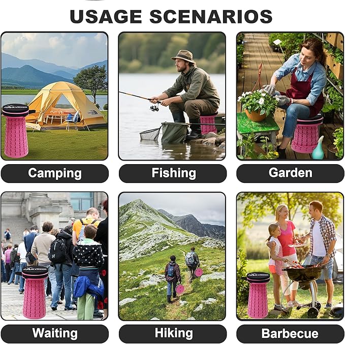 ALEVMOOM Upgraded Collapsible Stool with Thickened Cushion 18.1",600Lbs Max Weight Wider & Taller Pop Up Stool, Heavy Duty Portable Retractable Folding Chair or Travel Foot Rest for Camping, Outdoors