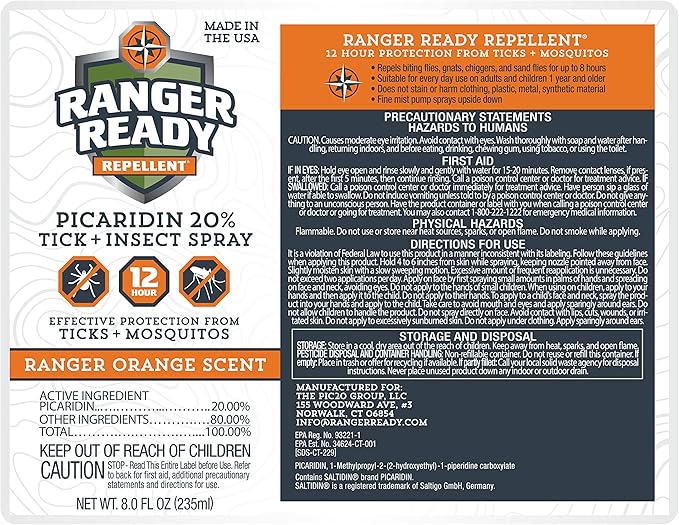 Ranger Ready Repellents Tick Spray and Insect Repellent, Picaridin 20% Bug Spray, Orange Scent, 8 Oz. (Pack of 3)