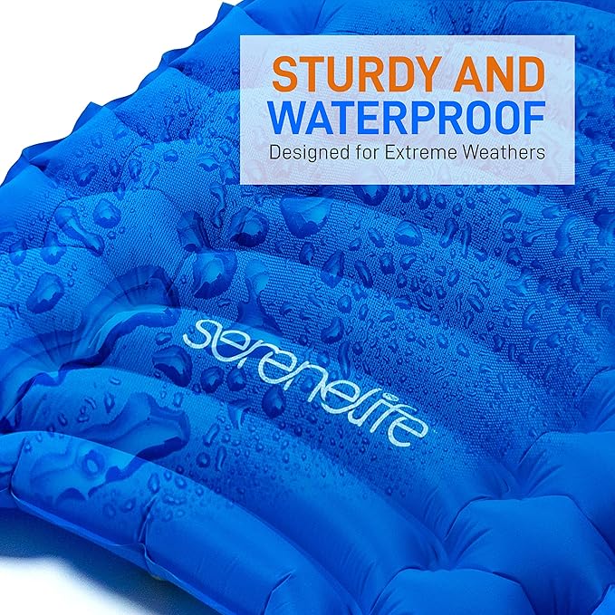 SereneLife Lightweight & Compact Camping Gear – Sleeping Pads & Bags with Built-in Pillows for Outdoor Comfort, Waterproof & Tear-Resistant Design, Perfect for Hiking, Backpacking, Couples & Solo Use