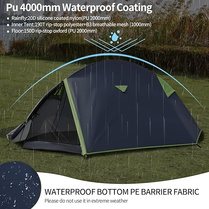 1 Person Backpacking Tent for Camping– Lightweight Double Layer Waterproof Camping Tent, Easy Setup Shell Tent for Hiking, Hunting, Motorcycle Trave, Grey