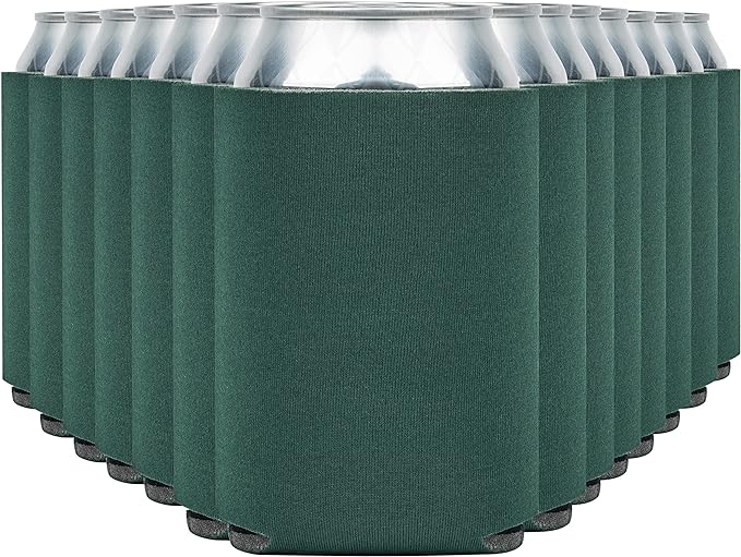 Blank Beer Can Coolers Sleeves (30-Pack) Soft Insulated Beer Can Coolies - HTV Friendly Plain Koolies in Bulk for Beer Cans & Bottles - Coolie Blanks for Vinyl Projects & Wedding Favors (Forest Green)