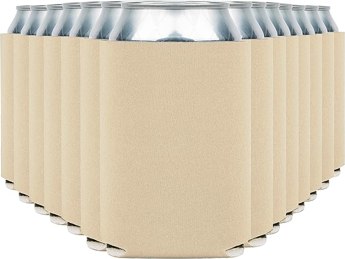 Blank Beer Can Cooler Sleeves (60-Pack) Soft Insulated Beer Can Coolies - HTV Friendly Blank Koolies in Bulk for Beer Cans & Bottles - Coolie Blanks for Vinyl Projects & Wedding Favors (Sand)