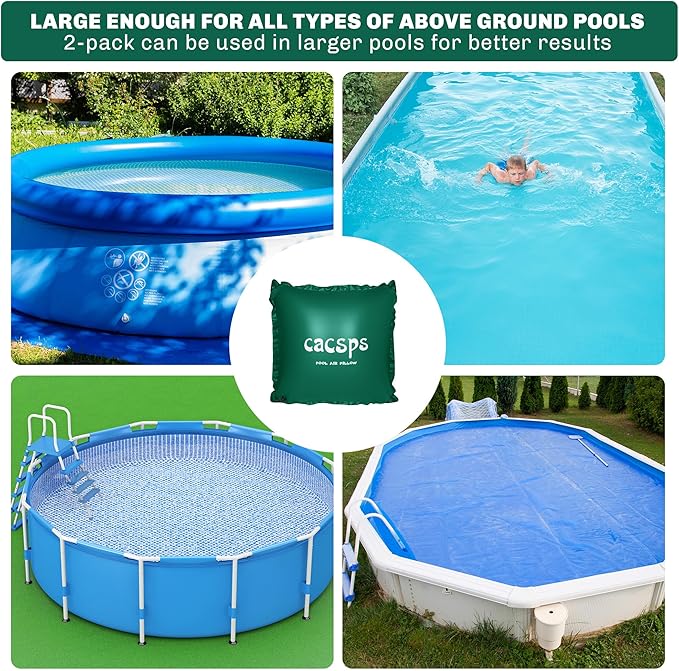 3 Pack Pool Pillow for Above Ground Pools, 4x4 Ft Air Pillow for Closing Winter Winterizing Kit, 0.5mm PVC Material, 2X 16.5Ft Rope (Green)