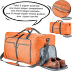 Vomgomfom 65L/85L/115L Foldable Travel Duffle Bag, Lightweight Checked Luggage with Shoe Compartment, Water-Resistant Weekender Overnight Bag for Men & Women