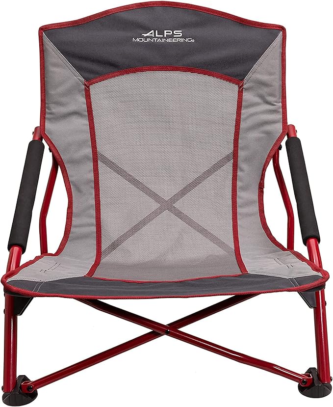 ALPS Mountaineering Rendezvous Low Camping Chairs for Adults with Arms, Cool Mesh Center, Powder Coated Steel Frame, Compact Folding Design and Carry Bag