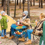 Folding Camping Table, Portable Outdoor Picnic Table, Lightweight Square Camp Table with Built-in 4 Cup Holders Food Basket and Travel Bag for Barbeque Beach Camping and Tailgate Blue