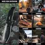 7-in-1 Tactical Survival Knife - Glass Breaker, Seatbelt Cutter, Serrated Steel Blade, Firestarter, LED Flashlight, Bottle Opener & Pouch | Military, Emergency, Outdoor Rescue Gear (Black)