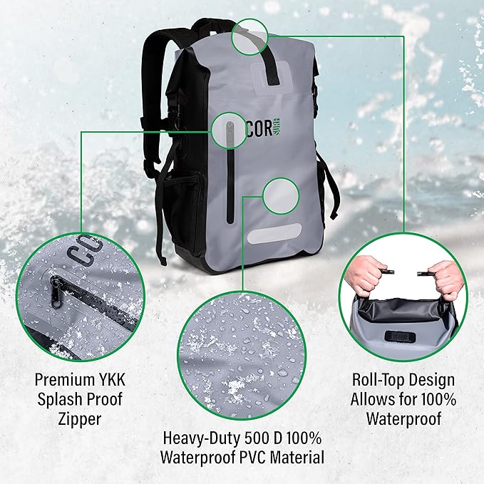 COR Surf 100% Waterproof Heavy Duty Backpack And Dry Backpack For Swimming, Boating Or Kayaking, Roll-top Design With Sonically Welded Seams And Padded Laptop Sleeve (40L, 21 x 15 x 8 Inches)