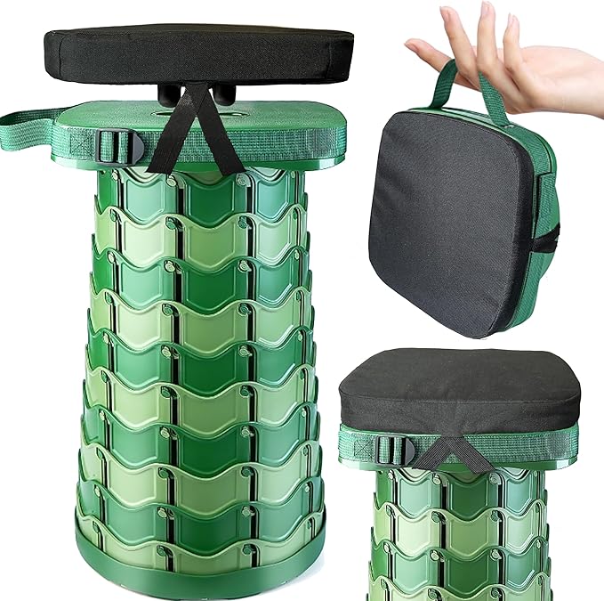 Portable Foldable Stool Set - Sturdy Square Collapsible Stool + Thick Seat Cushion - 550lbs Load Capacity for Camping Travel Picnic Gardening (Camouflage/Black)