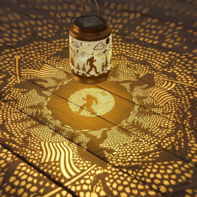 Bigfoot Solar Lantern for Garden Outdoor Decor – Hanging Metal Light Decoration for Patio, Yard, Lawn, Pathway, Backyard – Sasquatch Gift for Mom, Women, Grandma