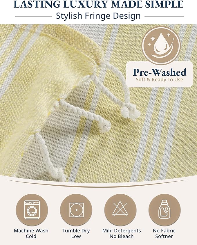 LANE LINEN Oversized Beach Towels 4 Pack – Pre-Washed, Extra Large, Quick Dry, No Sand, Pool Use, 39"x71" – Yellow
