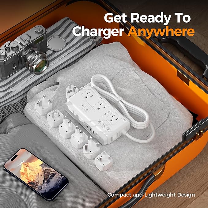 TESSAN Voltage Converter US to Europe 220 to 110, Universal Travel Adapter Voltage Converter with 4 USB Ports (1 USB C), 3 AC and EU UK AU IT in ZA Plug Power Adapter, Step Down Transformer, 4 FT