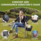 Oversized Camping Chairs,Heavy Duty Support 500 LBS,Directors Chair With Padded Back & Arm Sport Chairs With Cup Holder Cooler Bag, Collapsible Folding Chairs,Beach Chair for Outdoor, Fishing & Garden