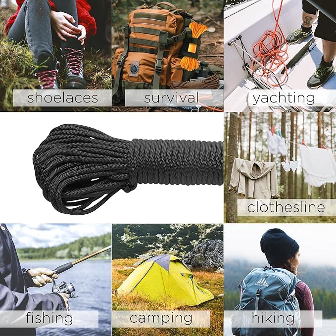 TECEUM 5/32" Paracord Rope 1000 – 1000ft / 200ft / 100ft / 50ft – Tactical Parachute Cord 4mm – 45+ Colors – Nylon String for Survival & Camping Gear – Stripe Cord for Survival – Utility Rope