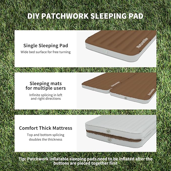 Naturehike Camping Sleeping Pad, Ultralight Inflatable Sleeping Mat with Pillow Built-in Foot Pump, 2.6 Inch Lightweight Air Mattress for Backpacking, Hiking, Traveling (Brown)