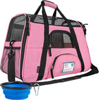 PetAmi Airline Approved Pet Carrier for Cats & Small Dogs, Soft Sided TSA Travel Carrier Bag with Sherpa Bed, Breathable Mesh Ventilation, Collapsible Bowl, Fits Under Seat, Up to 18 lbs, Small Pink
