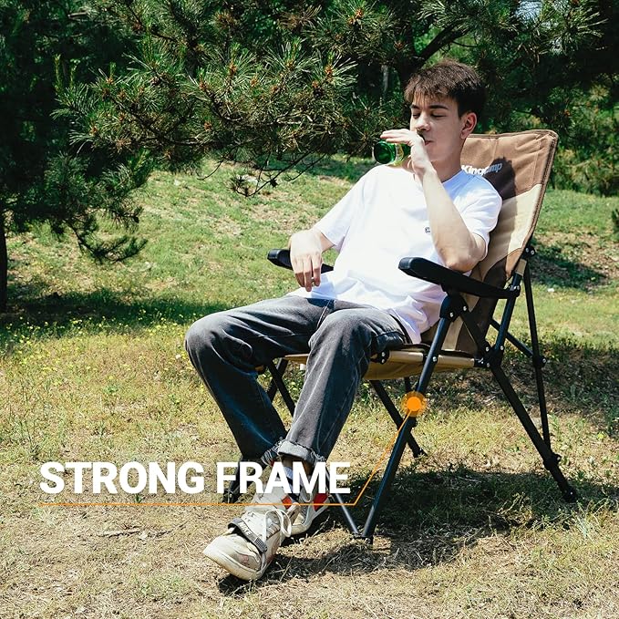 KingCamp 3-Position Adjustable Camping Chairs Heavy Duty High Back Oversized Chairs for Outside Portable Padded Backrest Camp Chair (Khaki/Coffee)