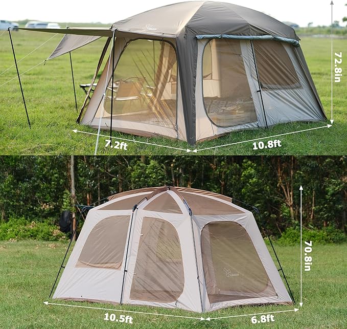 Vidalido 4-6 Person Camping Tent with 3 Door 2 Room Large Family Cabin Tents, Double Layer Waterproof Portable Glamping Tent, Big Tents for Outdoor Camping Hiking and Backpacking