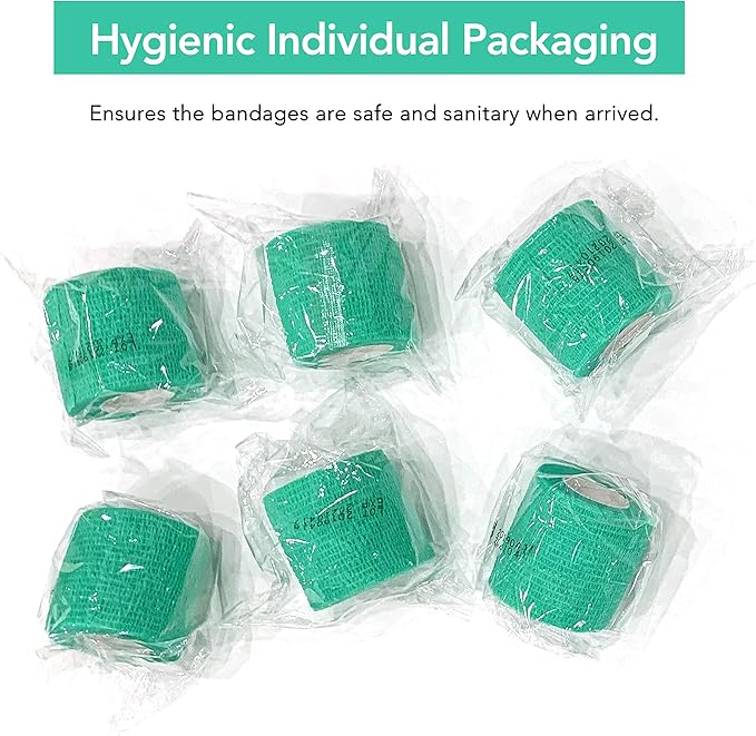 RISEN Cohesive Bandage 2” x 5 Yards, 6 Rolls, Self Adherent Wrap Medical Tape, Adhesive Flexible Breathable First Aid Gauze Ideal for Stretch Athletic