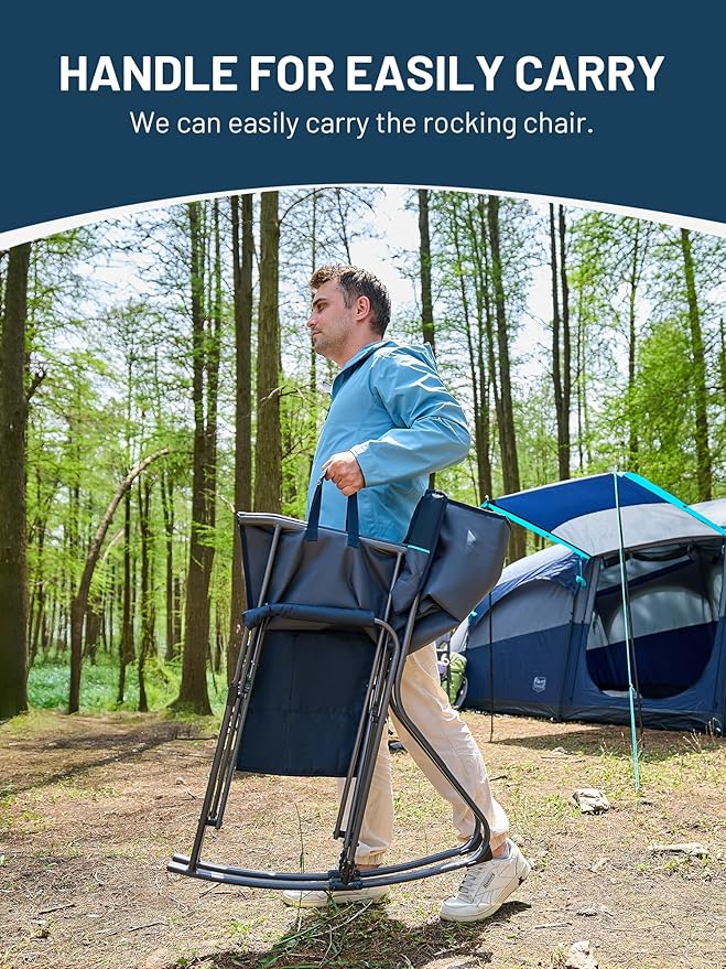 TIMBER RIDGE Folding Oversized Rocking Camping Chair, 400lbs Capacity Portable Outdoor Rocker with Hard Armrests, Cup Holder & Side Pocket, Quick-Fold Design for Outdoor, Patio, Lawn, Blue