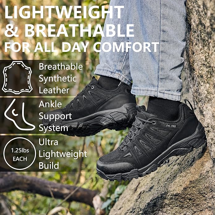 SHULOOK Men's Waterproof Hiking Shoes Lightweight Anti Slip Outdoor Ankle Boots Breathable Hike Trekking Trails Shoe